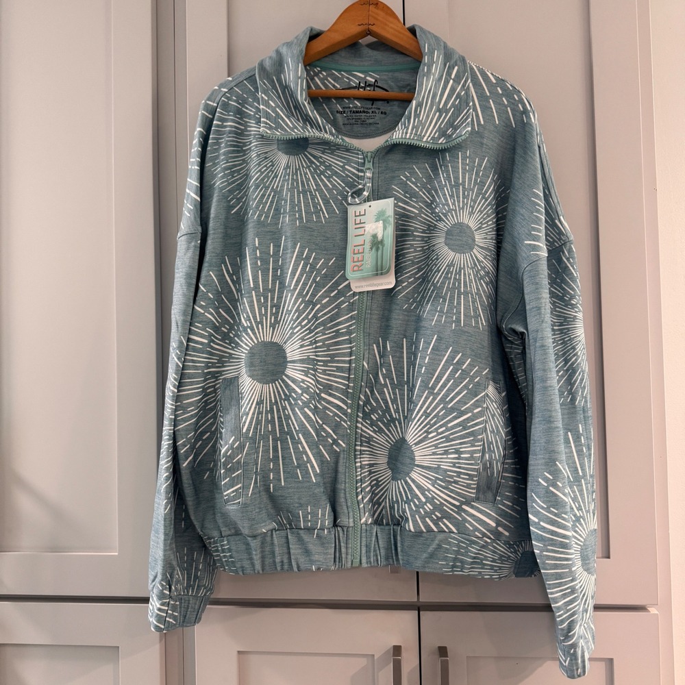 NWT Reel Life Womens Clairabelle Soft Jacket Sunshine‎ Spots Meadowbrook Teal XL